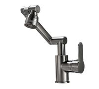 YWJFSA Bathroom Sink Taps Single Lever Rotating Robotic Arm Taps with 2 Spray Modes Mono Basin Mixer Tap Height Adjustable Brass, Gun Gray
