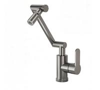 YWJFSA Bathroom Sink Taps Swivel Rotating Robotic Arm Taps with 2 Spray Modes High Rise Basin Mixer Tap Height Adjustable Brass, Gun Ash