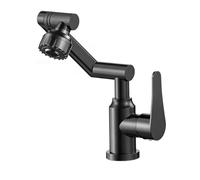 YWJFSA Foldable Kitchen Tap Brass Single Lever Mixer Tap Height Adjustable and 2 Water Outlet Modes Cold and Hot 360° Swivel,Black