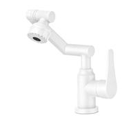 YWJFSA Foldable Kitchen Tap Brass Single Lever Mixer Tap Height Adjustable and 2 Water Outlet Modes Cold and Hot 360° Swivel,White