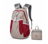 YWJLQH Foldable Travel Backpack, 25L, Light Grey/Red | Breathable Mesh Padding, Adventure Daypack, Picnic Transportation, For Concertgoers