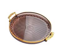 YWJLQH Fruit Storage Tray Round Serving Tray with Handles Multifunctional Food Storage Platter Decorative Snack Holder Suitable for Dining Table, Smoke Grey