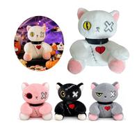 ywkiyrs Halloween Cat Plush, Soft Squishy Toy with Gothic Cross Eyes, Spooky Home Halloween Decor, Gift for Adults and Teens, Birthday & Christmas