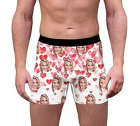 ywkiyrs Personalized Boxers for Men Husband Boyfriend, Custom Funny Face Boxers Briefs Underwear with Multi Girlfriend or Wife Photo Red