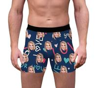 ywkiyrs Personalized Boxers for Men Husband Boyfriend, Custom Funny Face Boxers Briefs Underwear with Multi Girlfriend or Wife Photo Blue