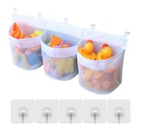 YWKJDDM Bath Toy Storage Organizer, Large Hanging Storage Holder with 3 Compartment 60cm Quick Drying Tidy Mesh Bag with 5 Sticky Hooks