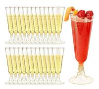 YWKJDDM Plastic Champagne Flutes, 25PCS Clear Champagne Flutes 150ML Reusable Stemmed Party Wine Cups, Gold Glitter Champagne Glasses for Garden Wedding Birthday Anniversary Party