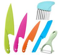 YWKJDDM Plastic Kitchen Knife Set, 5pcs Children's Cooking Knives, Kitchen Safety Knives with Crinkle Cutter and Y Peeler, Plastic Kid Kitchen Knife Set for Cooking
