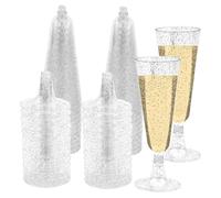 YWKJDDM Silver Glitter Champagne Flutes, 25PCS Clear Champagne Flutes 150ML Reusable Stemmed Party Wine Cups, Plastic Champagne Glasses for Garden Wedding Birthday Anniversary Party