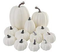 Ywlake Package of 12 Pcs Assorted Sizes Autumn Artificial White Pumpkins Large Faux Harvest Pumpkins for Autumn Thanksgiving Halloween Seasonal Holiday Decor Decoration