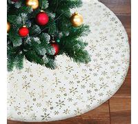 Ywlake White Plush Xmas Tree Skirt - 48 Inch Gold Snowflake Base Mat Cover for Christmas & New Year Party Decor (120cm)