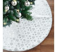 Ywlake White Plush Xmas Tree Skirt - 48 Inch Silver Snowflake Base Mat Cover for Christmas & New Year Party Decor (120cm)