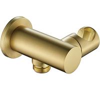 YWLETO Shower Holder,Handheld Shower Bracket Holder Adjustable Solid Brass Shower Head Holder Wall Mount Shower Wand Holder with Water Outlet 1/2", Brushed Gold,Round
