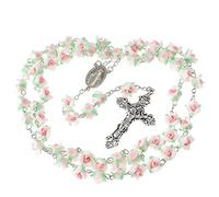 YWLI Rosary Beads Catholic, 6 Color, Confirmation Gifts for Teenage Girl, Polymer Clay Rose Necklace Jewelry, Silver Alloy Cross Necklace for Women, Gifts for Women