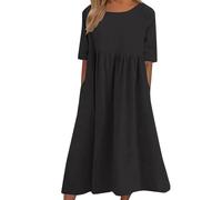 YWLINK Shirt Dresses for Women Women's Plus Size Linen Dress Oversized Casual Summer Loose Flowy Cotton Maxi Dresses with Pockets (Black, XXXXXL)