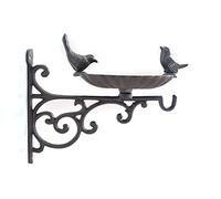 YWLUUOO Cast Iron Bird Bath Wall Mounting with Hook and Two Decorative Birds Outdoor Wild Birds Feeder for Courtyards Water Bowl Outdoor