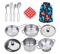 YWLUUOO Stainless Steel Kitchenware Kids Pretend Play House Kitchen Toy Cookware Cooking Utensils Pots Pans Birthday Gift Play House Kitchen Toy