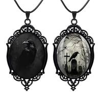 YWMAN 2pcs Raven Cross Cameo Pendant Necklace - Vintage Gothic Rope Chain Crow Choker - Mystic Witch Jewelry Gift Accessories for Men Women