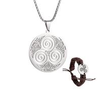 YWMAN Celtic Triple Spiral Necklace, Stainless Steel Triskelion Pendant, Nordic Amulet Jewelry Gift for Women Men