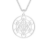 YWMAN Metatron's Cube Sacred Geometry Necklace, Stainless Steel Spiritual Pendant, Amulet Jewelry for Men