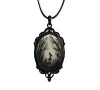 YWMAN Raven Cross Glass Pendant Necklace - Vintage Gothic Rope Chain Crow Choker - Mystic Witch Jewelry Gift Accessories, Zinc, No Gemstone