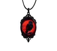 YWMAN Red Moon Eagle Cameo Necklace - Gothic Style Glass Pendent Choker - Mystic Witch Jewelry Gift Accessories