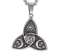 YWMAN Triple Moon Goddess Necklace - Vintage Triquetra Pentacle Knot Pendant Necklace Wicca Pagan Jewelry Gift for Women, Zinc, No Gemstone