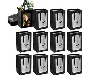 YWMEAC 12Pcs Boxes Paper Bags with Clear Window, Kraft Paper Flower Boxes Bouquet Bridal Presents/Black/L15*W10*H20Cm