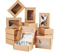 YWMEAC 50 Pcs Kraft Paper Boxes, Clear Packaging Present Packaging Box for Anniversaries, Birthdays, Weddings/Kraft Paper/8.7X6.2X3Cm