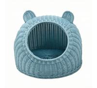 YWMJZEU Woven Cat Bed Dome Cat Bed Sturdy for Cats, Indoor Home, Blue, L