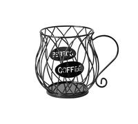 Ywmsfl Metal Coffee Pods Holder Large Capacity Espresso Basket Coffee Accessories for Kitchen Use Snacks Candy Container Black Iron Wooden Decorative Tray