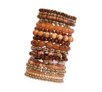 Ywmsfl Pack of 12/18 Stackable Bracelets Styles Elastic Beads for Women with Brown and Gold Highlight Jewelry Collection Beach Bracelets