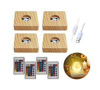 YWNYT 4pcs LED Lights Display Base with Remote Control, 16 Colored Round/Square Wooden Lighted Base Stand for 3D Crystal Glass Resin Art (8cm Square)