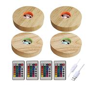 YWNYT 4pcs LED Lights Display Base with Remote Control, 16 Colored Round/Square Wooden Lighted Base Stand for 3D Crystal Glass Resin Art (10cm Round)