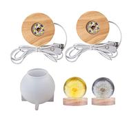 YWNYT DIY Ball Round Silicone Mould with Lamp Holder Epoxy Resin Moulds with Wooden LED Luminous lamp Bases Crystal Ball Night Light Craft Mould Optimal Gifts for Household Decoration