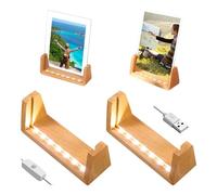YWNYT Photo Frame Light Base, LED Lights Display Base, LED Picture Frame, Dual-Function Daytime Photo Frame & Night Light, Wooden Display Pedestal Art Lights Display Stand Photo Show (5-inch Warm)