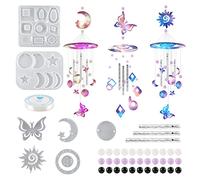 YWNYT Wind Chimes Epoxy Resin Molds, 3 Set Silicone Resin DIY Silicone Moulds Moon Design Wind Bell Epoxy Mold Butterfly, Sun, Star Moon Series for Wall Hanging, Home Decorations
