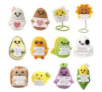 YWOIHL 12Pcs Positive Crochet Gift Set, Emotional Support Dolls, Mini Crochet Vegetables, Fruits and Plants with Inspirational Card, Encouragement Birthday Gift for Friends Room Decor