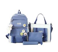 YWOIHL 4PCS School Backpack for Girls Kids Cute Elementary Middle Bookbag with Pins Crossbody Bag Pencil Case Handbag, Blue, M, School Backpack