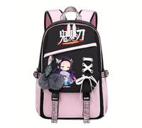 YWOIHL Cute Anime Style Backpack for Girls Cartoon Backpack for Teens Students Fashion School Bag with Pompom Charm (Black Pink)