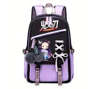 YWOIHL Cute Anime Style Backpack for Girls Cartoon Backpack for Teens Students Fashion School Bag with Pompom Charm, Black Purple, M, Anime
