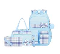 YWOIHL School Backpack for Girls Cute Girl Backpack with Lunch Box Pencil Case Kids Schoolbag for Elementary Middle High School Student Kawaii Bow Bookbag with Pendant (Blue)