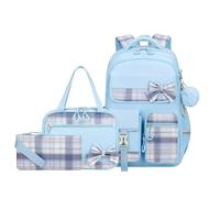YWOIHL School Backpack for Girls Cute Girl Backpack with Lunch Box Pencil Case Kids Schoolbag for Elementary Middle High School Student Kawaii Bow Bookbag with Pendant (Blue)