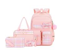 YWOIHL School Backpack for Girls Cute Girl Backpack with Lunch Box Pencil Case Kids Schoolbag for Elementary Middle High School Student Kawaii Bow Bookbag with Pendant (Light Pink)