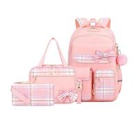 YWOIHL School Backpack for Girls Cute Girl Backpack with Lunch Box Pencil Case Kids Schoolbag for Elementary Middle High School Student Kawaii Bow Bookbag with Pendant (Light Pink)
