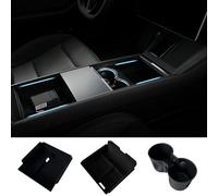 Ywooon Center Console Organizer Tray Cup Holder Upgrade Flocking Armrest Storage Box for Tesla Model Y Juniper 2025 2026 Model 3 Highland 2026 2025 2024 Car Interior Accessories, 3 PCS