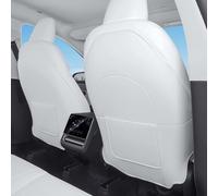 Ywooon Leather Seat Back Kick Protector for Tesla Model Y/3/S/X, Car Rear Seat Pu Leather Protector Cover Pad, Waterproof Backseat Kick Protector Covers with Extra Organizer Pocket, White