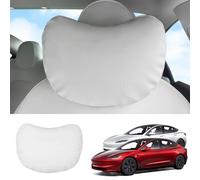 Ywooon Upgraded Car Headrest Pillow 1 Packs Genuine Nappa Leather White Model Y Model 3 Model X Model S Auto Seat Headrest Support