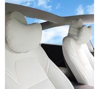 Ywooon Upgraded Car Headrest Pillow 2 Packs Genuine Nappa Leather Soft White Model Y Model 3 Model X Model S Auto Seat Headrest Support