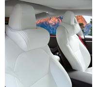 Ywooon Upgraded Car Headrest Pillow White Leather Soft for Tesla Model Y Model 3 Model X Model S Memory Foam Neck Pillow Car Seat Auto Seat Headrest Support, 2pcs White